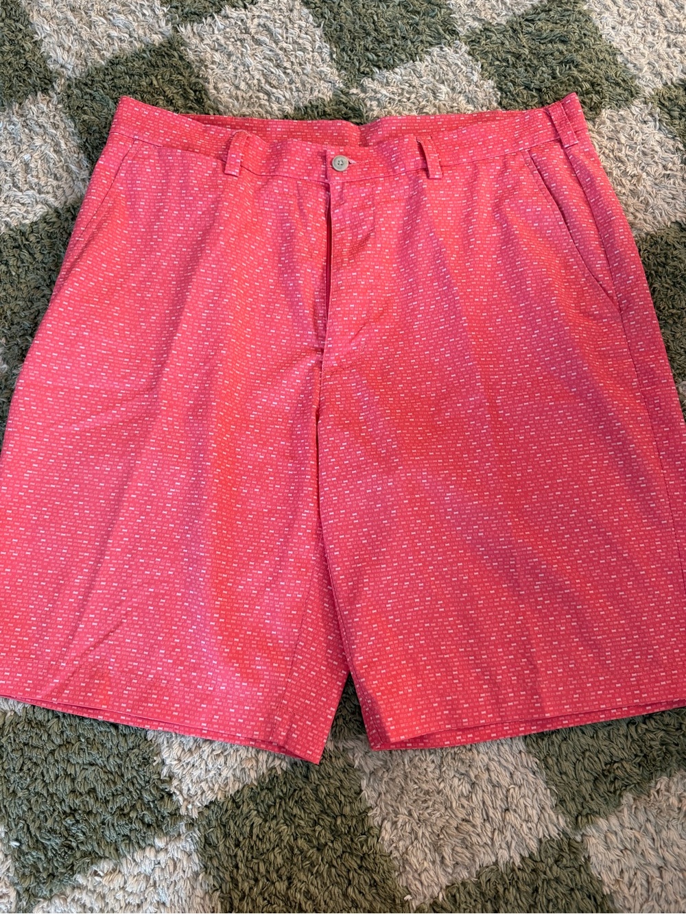 PGA Tour Men's Coral Pink Patterned Flat-Front Shorts